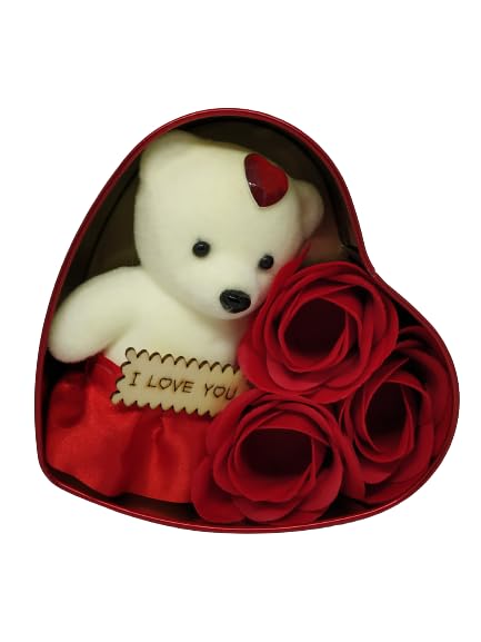 Heart Shape Box with Fragrant Soap Flowers and a Cute Teddy Bear Gifts Teddy Box Soft Teddy Bear-image-13