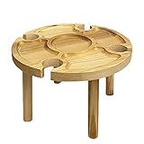 EKDJKK Wooden Outdoor Folding Picnic Table with Wine Glass Holder, Portable Creative 2 in 1 Wine Glass Rack, Collapsible Table Outdoors for Garden Camping and Travel(4)