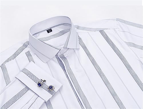 Dninmim Men's Dress Shirts, Solid Striped Long Sleeve Tuxedo, Windsor Collar Party Wedding Shirts3