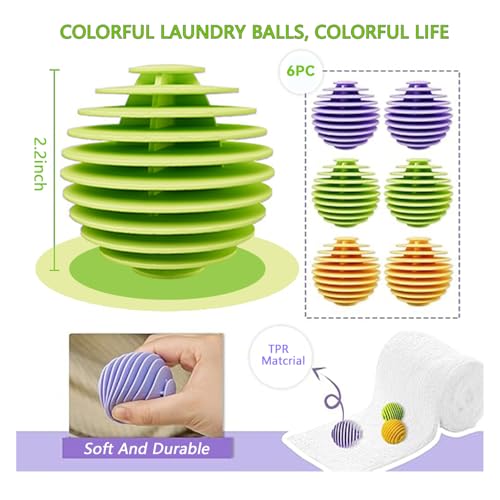 Reusable Dryer Balls Anti Static, 6 PCS Laundry Agitator Balls for Laundry, Non-Toxic Washing Balls Tangle Free for Washer, Softens Fabrics, Prevents Tangles, Enhances Cleaning (Large)
