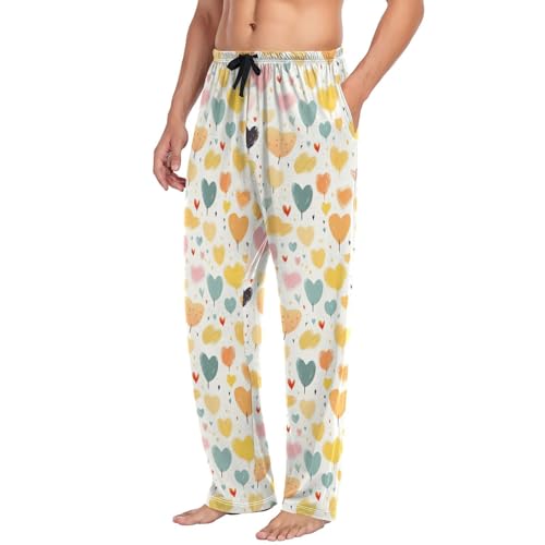 Men's Colourful Heart Pajama Pants with Elastic Waistband | Soft Lounge Sleepwear | Breathable Sleep Pants for Home（241）4