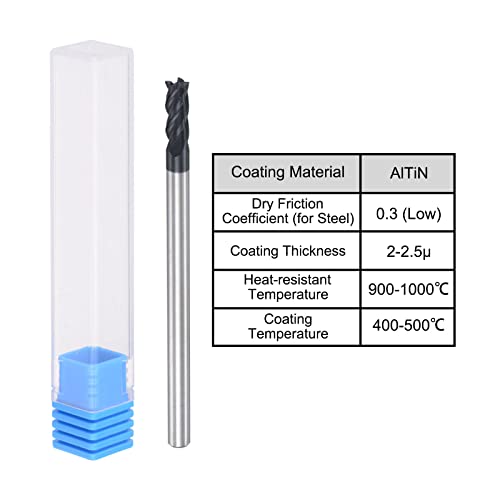 Image of uxcell Square Nose End Mill, 3mm Tip Dia Solid Carbide AlTiN Coated CNC Router Bits 4 Flute Spiral Milling Cutter HRC45 with 4mm Shank 50mm (2-inch) Length