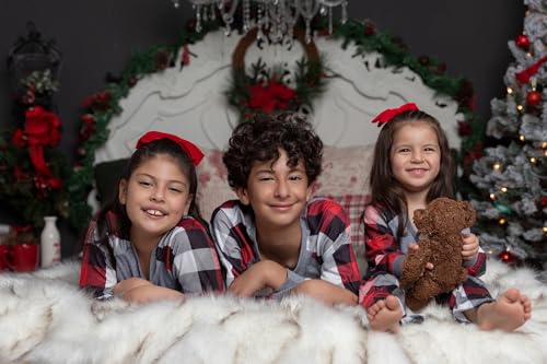 Image of IFFEI Matching Family Pajamas Sets Christmas PJ's with Letter and Plaid Printed Long Sleeve Tee and Bottom Loungewear