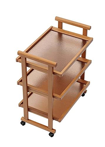 Image of 3-Tier Solid Wood Rolling Bar Cart - Wine Serving Trolley with Wheels, Utility & Kitchen Storage, Seasoning Rack - Brown Polish (Style 17)