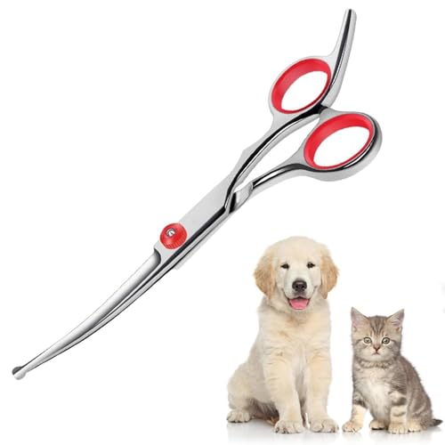 Tijeras Curvas para Mascotas Tijeras Peluqueria Canina Profesional de Acero InoxidableTijeras Profesionales de Aseo para MascotasTijeras para Perros con Puntas Redondas para Aseo Mascotas Bricolaje