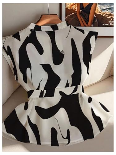 GORGLITTER Women's Animal Zebra Print Peplum Babydoll Top Blouse Dressy Casual Colorblock Cap Sleeve Summer Shirt Top2