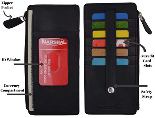 Marshal Leather All in One Card Case Holder Slim Wallet With a Card Protection Strap (Black)2