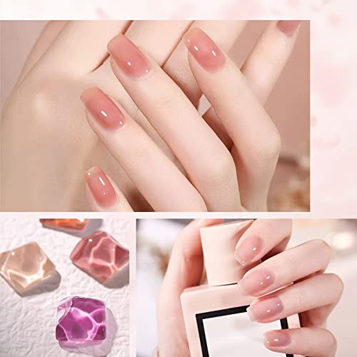 Saviland Jelly Gel Nail Polish, Sheer Milky Pink Nudes Gel Polish Kit U V Led Gel Nail Gel Polish Varnish Nail Art Diy Salon 6Pcs 7.5Ml / 0.25Fl Oz Gift Set #TOP2