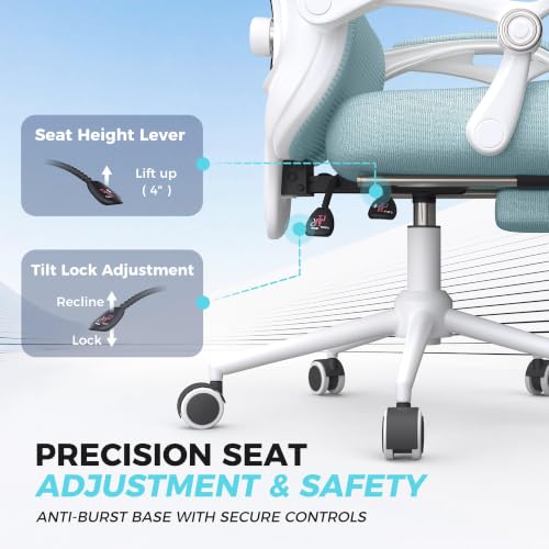 Image of CYKOV Ergonomic Office Chair with Footrest - Adjustable Lumbar Support & Headrest, 90-135 Reclining Mesh Back Computer Chair - Home Office /Gaming, 350lbs Capacity