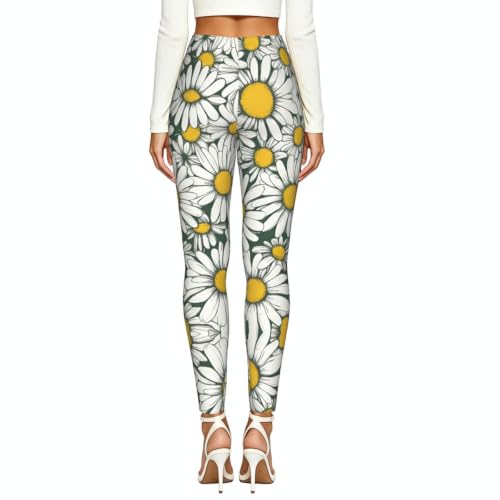Leggings blancos de margaritas para mujer pantalones deportivos suaves de gimnasio 3