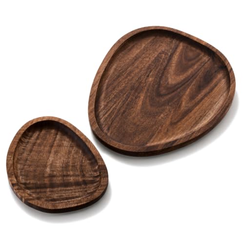 com-four® 2X Tablett-Set aus Akazienholz - quadratische Deko-Bretter