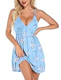 Roojaa Womens Sexy Chemise Sleeveless Nightgown Loose Slip Sleepshirt V Neck Nightie
