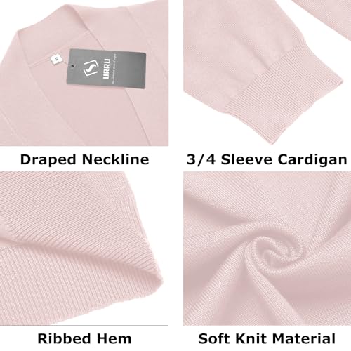 Image of URRU Women's Classic 3 /4 Sleeve Open Front Cropped Cardigan Sweater Lightweight Knit Short Shrugs