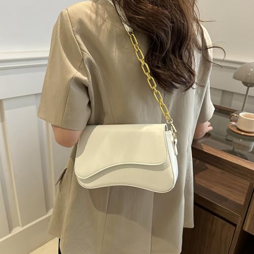 1PC Shoulder Bag, 9.7x6x2.3 PU Small White Shoulder Bag with Magnetic Buckle, Underarm Bag with Removable Straps Y2K Trendy White Purse for Women3