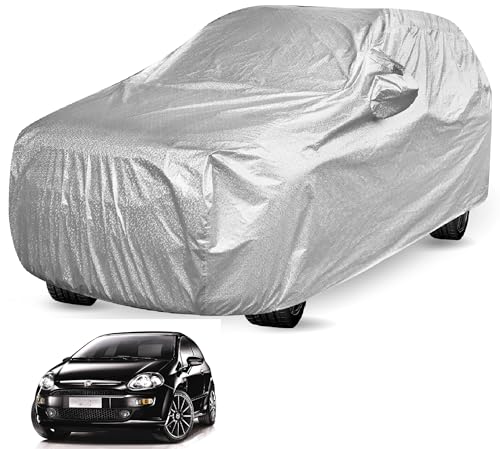 Image of Auto Hub Waterproof Car Cover Compatible with Fiat Punto Evo with Mirror Pocket, Soft Cotton Lining, Waterproof Punto Evo Car Cover- Metallic Silver