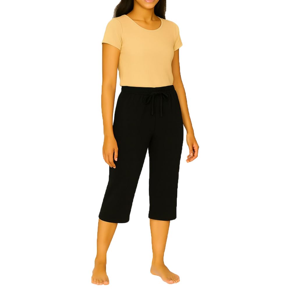 Women's Casual Regular Fit Cotton Plain 3/4th Capri For Girls Single Pack (Black)-picture-41
