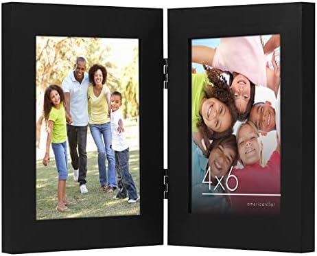 Americanflat 4x6 Hinged Picture Frame with Glass Front - Displays 2 4x6 Inch Pictures, Stands Vertically on Desktop or Table Top , Black
