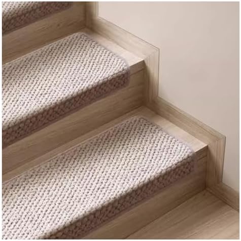 Non-Slip Khaki Wool Stair Treads for Wooden Steps – Self-Adhesive Carpet Protectors, Soft & Comfortable Indoor Runner, Pet Friendly, Machine Washable