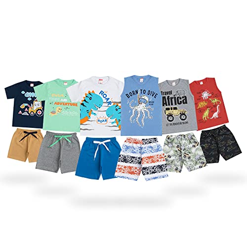 Kit 12 Peças Roupa Infantil Masculino 6 Camisas/Regatas + 6 Shorts Revenda Atacado Tamanho:4