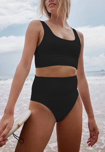 Women's High Waisted Bikini Sets Sporty 2 Piece Swimsuits Middle Cut Bathing Suits3