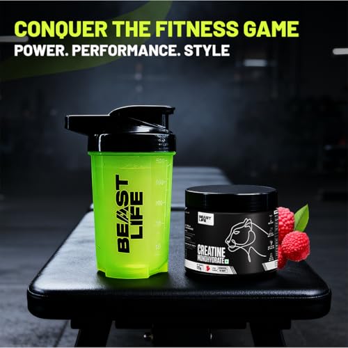 Image of BeastLife Micronised Creatine Monohydrate with Free Shaker | 125g | 33 Servings | Litchi | NABL Lab Tested | Rapid Absorption for Muscle Strength & Athletic Performance | Super Micronised Creatine Powder