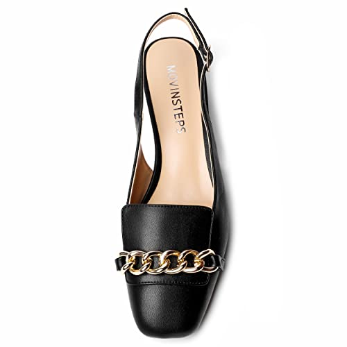 MOVINSTEPS Womens Square Toe Matte Buckle Wedding Metal Solid Dress Adjustable Strap Block Low Heel Pumps Shoes 1.5 Inch3