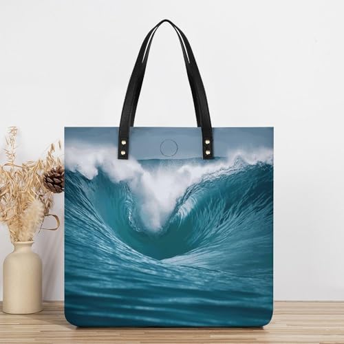 Grand sac d'épicerie léger Ocean Wave en cuir PU résistant - 3