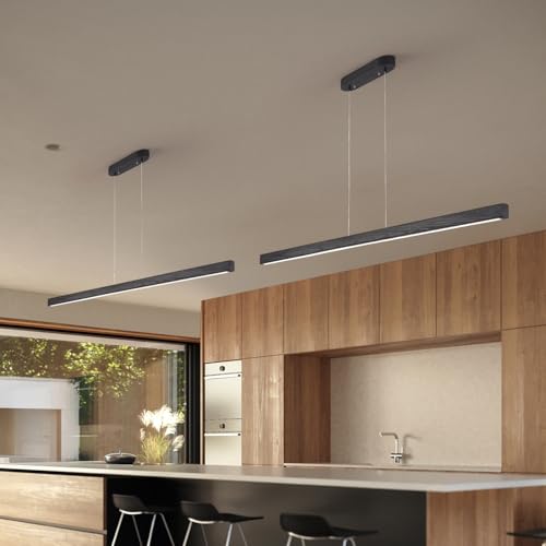 Image of 39 Inch LED Linear Pendant Light Black Wood LED Kitchen Island Lighting Dimmable Ceiling Hanging Chandeliers for Dining Room Living Room Bar Pool Table 24W Modern Farmhouse Fixture Black