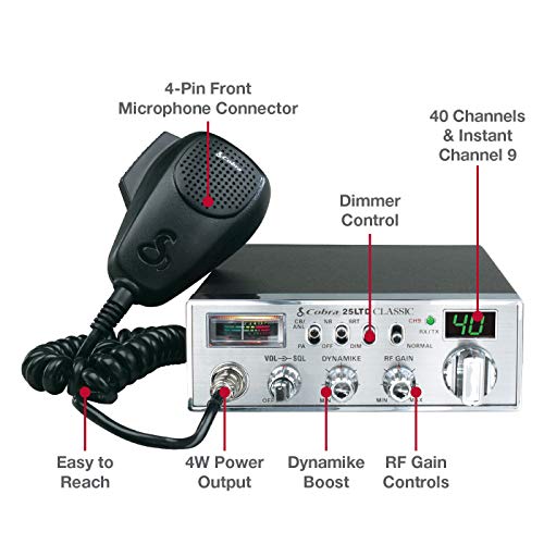 Cobra 25Ltd Professional Cb Radio - Emergency Radio, Travel Essentials, Instant Channel 9, 4 Watt Output, Full 40 Channels, 9 Foot Cord, 4 Pin Connector #TOP1