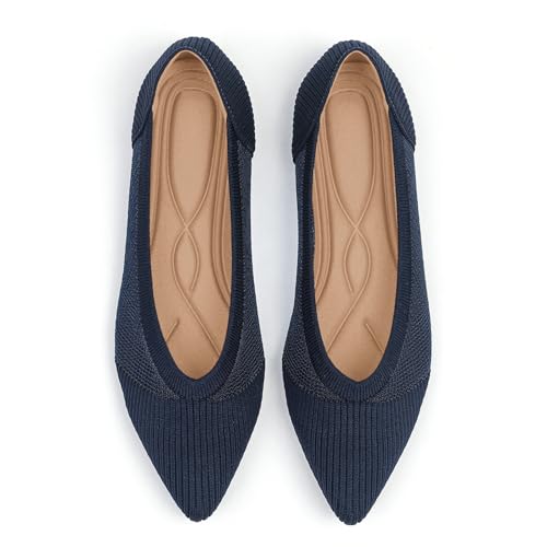 Image of TINGRISE Women's Flats Shoes Pointed Toe Knit Ballet Comfortable Dressy Mesh Flat