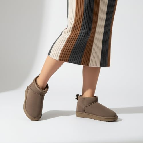 Image of CUSHIONAIRE Hip-3 Genuine Suede Leather Ankle Boots for Women - Pull On Cozy Faux Fur Boots Womens Shoes with Comfortable Memory Foam