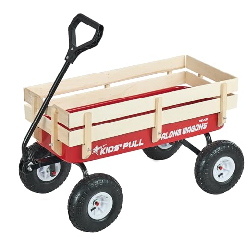 VEVOR 39 inch Pull Along Kids Wagon, Red Rolling Cargo Toy Wagons for Kids, Outdoor Utility Cart for Garden Beach Camping with All Terrain Wheels for Child Present, Supports up to 330 lbs