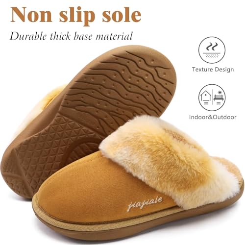 Image of jiajiale Women's Memory Foam Slippers Ladies Slip On Arch Support Suede Scuff Slipper Cozy Fuzzy Faux Fur Winter House Shoes Indoor Outdoor