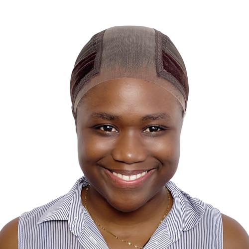 Labhairs Wig Cap with Grip Band for Keeping Wigs in Place More Full Cap-wide Transparent Lace for Lace Front Wigs - Brown/Black/Nude Non Slip Cap Make Your Wig Be Glueless (Brown-M)