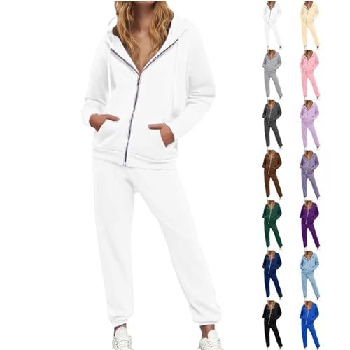 Womens Sweatsuits 2 Piece Set,Womens Sweatsuits 2 Piece Set Tracksuit Jogging Suits White 2025 Trendy Fall Long Sleeve Zip Up Sweatshirt And Sweatpants Pullover Jogger Sweatsuit Lounge Sets,L