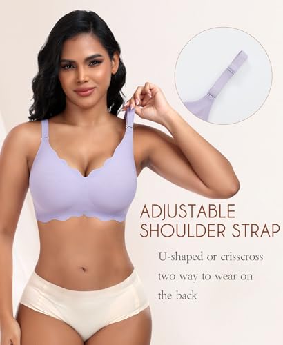 Image of DOCUMO Bras for Women Scalloped No Underwire Wireless Seamless Bra with Lift and Support Soft Bralettes with Bra Extender