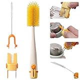 5 in 1 Flaschenreiniger Bürste,Silikon Spülbürste Flaschenreinigung, Flaschenbürste Lang Silikon, Reinigungsbürste Flasche Lang, Multifunk Bürste mit Nippel und Strohhalmbürste（Gelb）