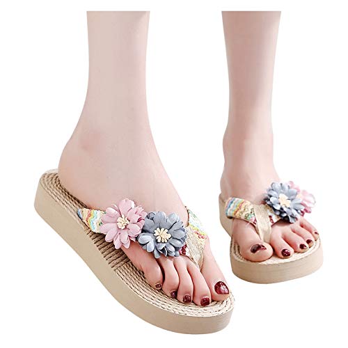 Aniywn Women's Slip-on Flip-Flop Comfy Flat Sandals Summer Holiday Bohemia Beach Slippers Platform Wedge Sandals