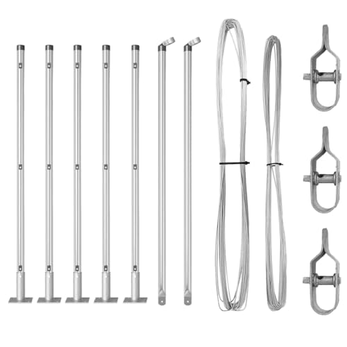 vidaXL 7 Pezzi Posti per Recinzione Grigi Ø32mm 110cm in Acciaio Zincato, Accessori per Recinto Resistenti agli Agenti Atmosferici, Posti da Giardino, Componenti per Terrazza, Barriera Regolabile in