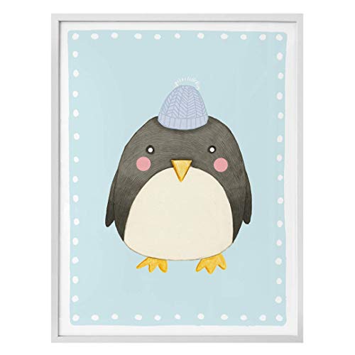 Poster artistique pour chambre d'enfant - Pingouin - Bleu - 30 x 24 cm - Décoration murale pour salon Cover