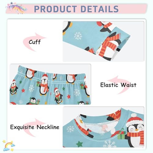 Pajama Sets Long Sleeve Christmas Penguins with Snowflake Soft Comfy Sleepwear 2 Piece PJS 3-8T4