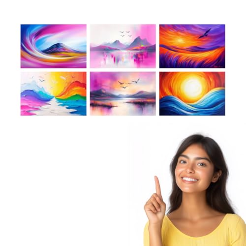 Image of SiddArtify Abstract Landscape Wall Art Prints Set - Colorful Mountain Poster Decor for Living Room Bedroom - 8x12 inch Board Pack of 6