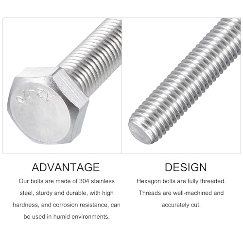 Image of METALLIXITY Hex Bolts (M14-2x80mm) 2Pcs, 304 Stainless Steel Coarse Fully Threaded Hex Head Screw Bolt Machine Screws - for Furniture Repair, Silver
