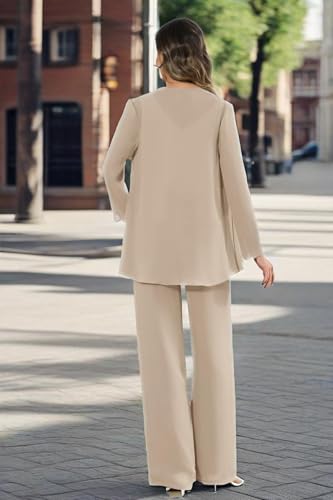 3 Pieces Mother of The Bride Pant Suits Chiffon Sequin Beaded Formal Wedding Guest Dressy Outfit with Jacket3