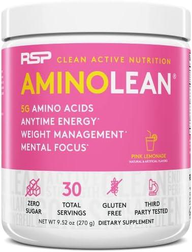 RSP NUTRITION AminoLean Pre Workout Powder, Amino Energy & Weight Management with BCAA Amino Acids & Natural Caffeine, Preworkout Boost for Men & Women, 30 Serv
