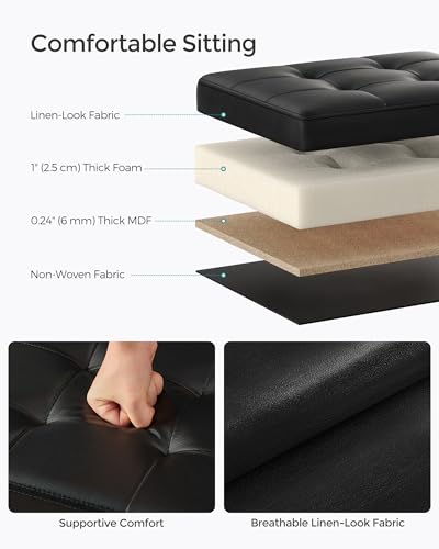 Image of SONGMICS Small Folding Storage Ottoman, Synthetic Leather, Ink Black | Foot Rest Stool, Cube Footrest, 12.2 x 16.1 x 12.2 Inches, 286 lb Capacity, Bedroom, Dorm, ULSF100B01