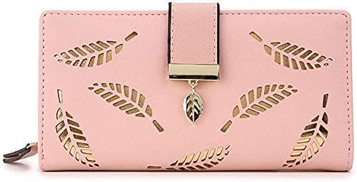 Portefeuille en cuir pour femme avec fermeture éclair Motif feuilles creuses Rose Cover