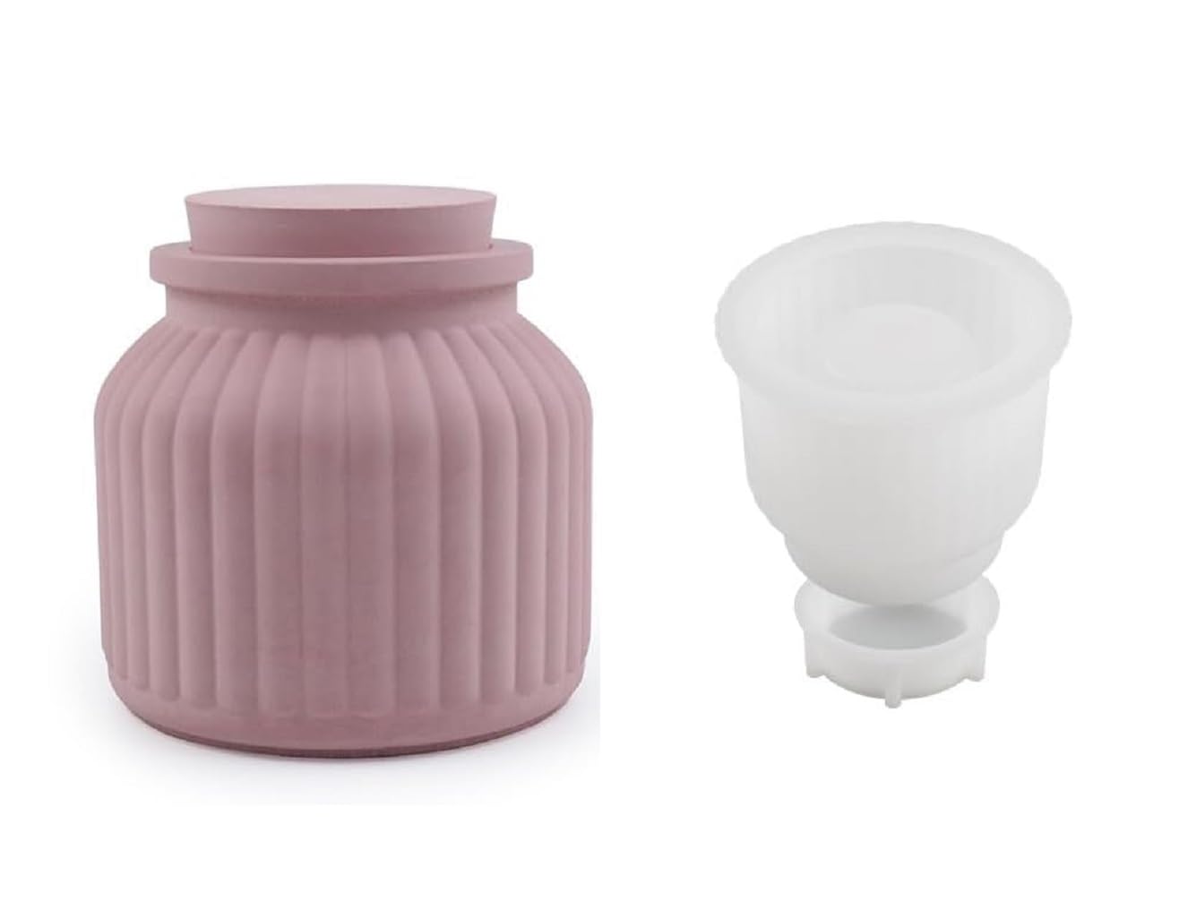 FirstTry Storage Box Resin Molds I Concrete Round Stripe Silicone Casting Mould with Lid I for DIY Handmade Candles Necklace Earring Art Crafts Jewelry Ring Trinket Container Flower Pot (Small)-image-4
