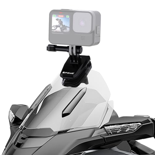 PULUZ Motorcycle Windshield Mount Clip for GoPro/DJI/Insta360 Camera - Durable Aluminum Alloy, Quick-Release Design, Secure Silicone Grip, First-Person View (FPV) Shooting, with 1/4