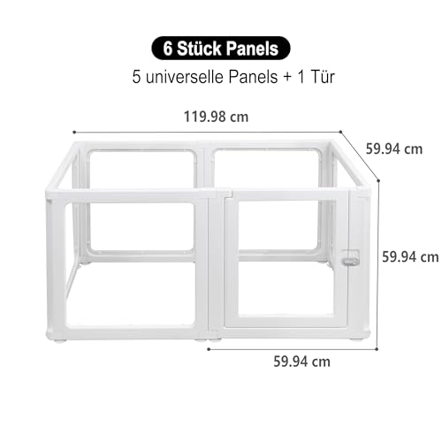 Citylife 6-TLG Welpenauslauf 60cm hoch, Hundelaufstall faltbar mit Tür, Hundegehege Wohnung, XXL Laufgitter für Hunde, Katzen, Kaninchen, Kleintiere, rutschfest, Transparent